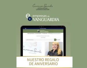 Cosmetóloga en Barcelona: portada del blog Carmen Secrets mostrando la web en una tablet y sello Empresas de Vanguardia