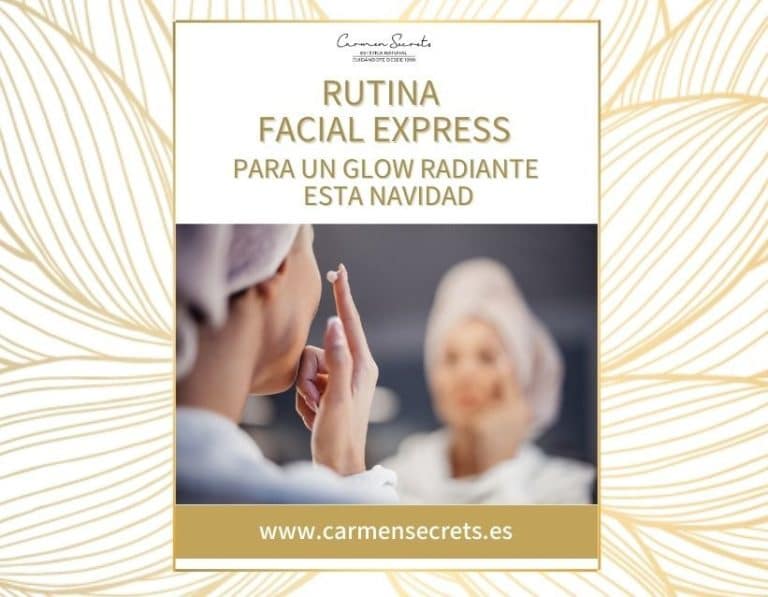 Cartel de rutina facial express de Carmen Secrets para un glow radiante