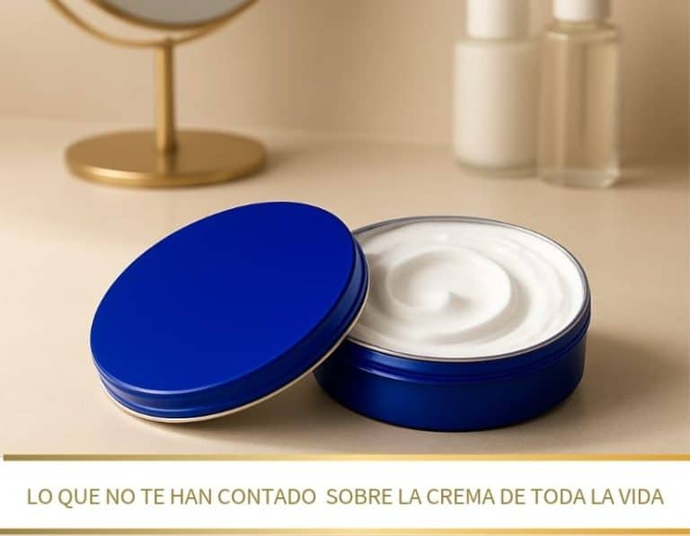 Crema hidratante clásica en envase azul sobre fondo claro, utilizada en un artículo de belleza de un centro de estética ecológica en Barcelona.